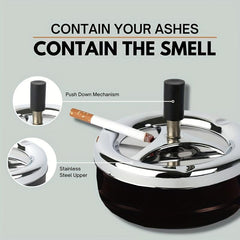 Large Round Push Down Cigarette Ashtray with Spinning Tray