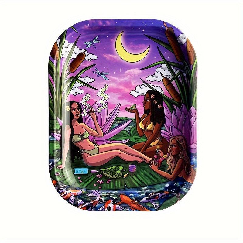 Creative Pattern Rolling Tray Metal Durable Wake Up Tray