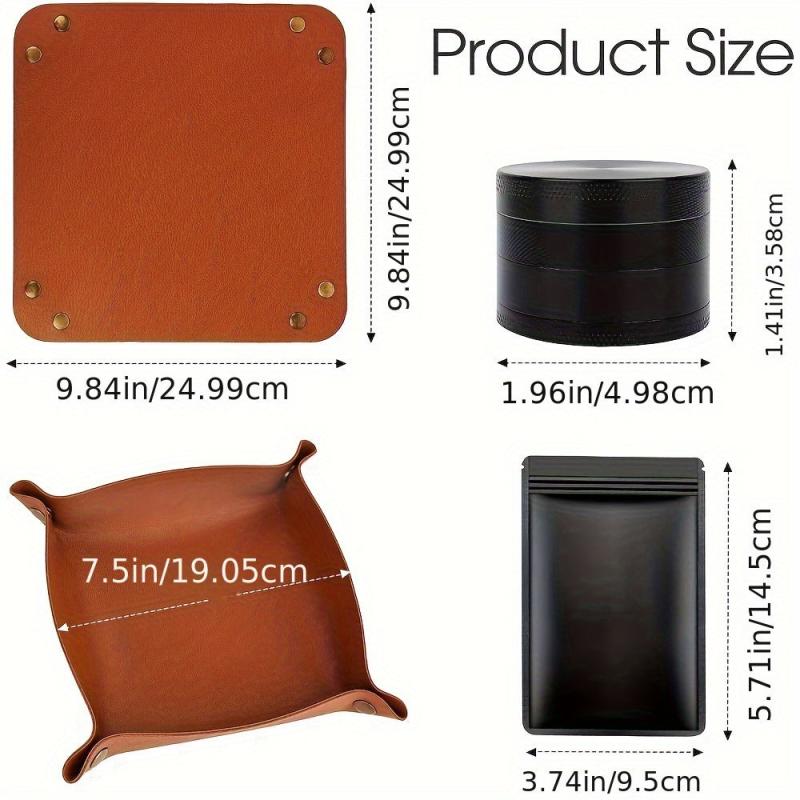 Leather Rolling Tray & Smell Proof Bags Set