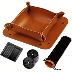 Leather Rolling Tray & Smell Proof Bags Set