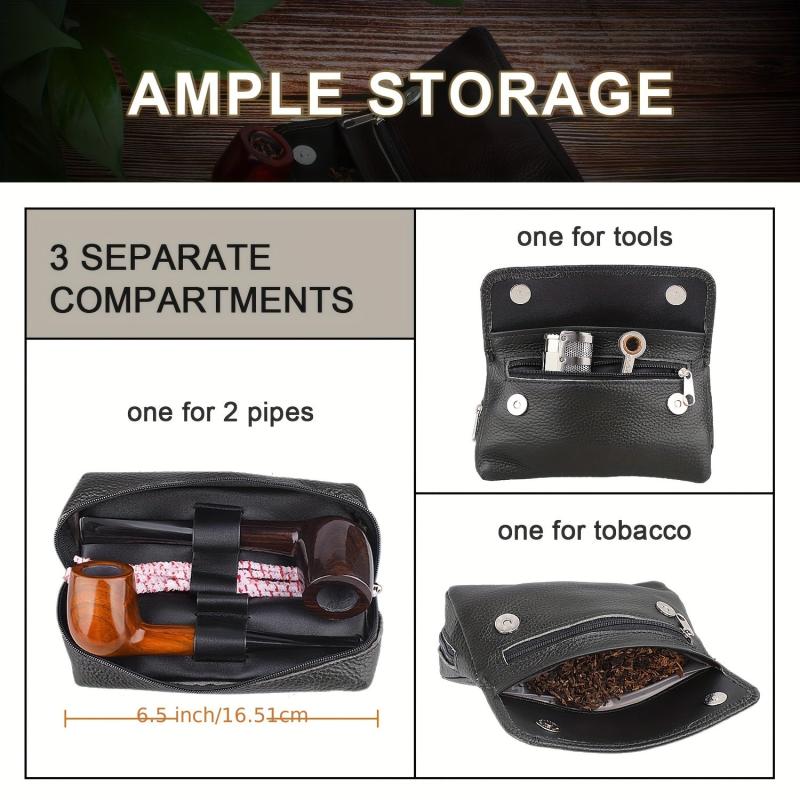 Leather Tobacco Pipe Pouch Case Bag for 2 Pipes