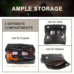 Leather Tobacco Pipe Pouch Case Bag for 2 Pipes