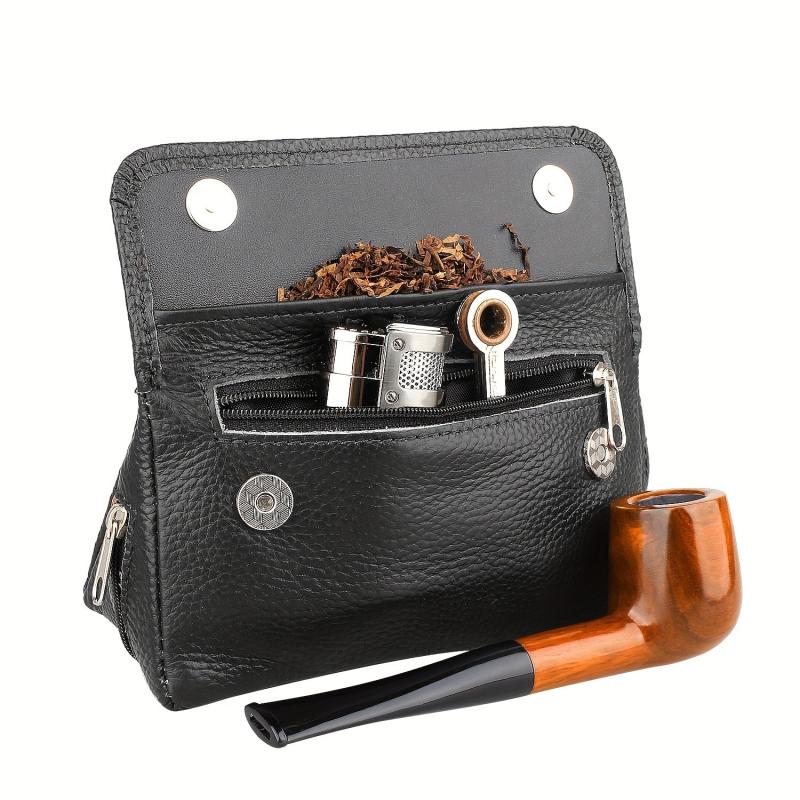 Leather Tobacco Pipe Pouch Case Bag for 2 Pipes