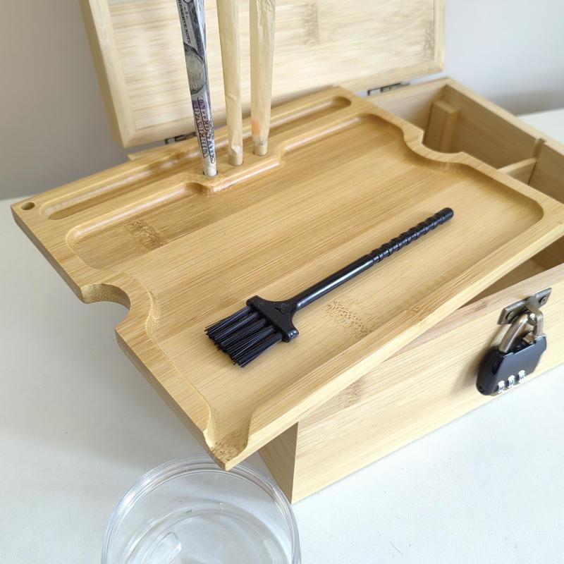 Wooden Storage Box With Tray Bamboo For Smoking Paper