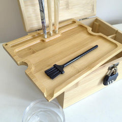Wooden Storage Box With Tray Bamboo For Smoking Paper