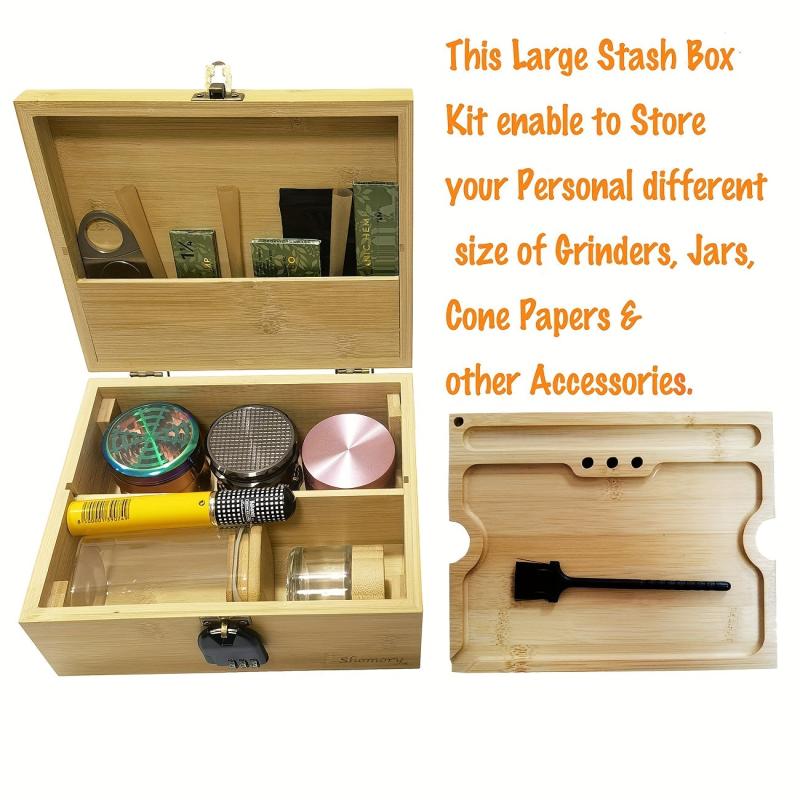 Wooden Storage Box With Tray Bamboo For Smoking Paper