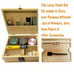 Wooden Storage Box With Tray Bamboo For Smoking Paper