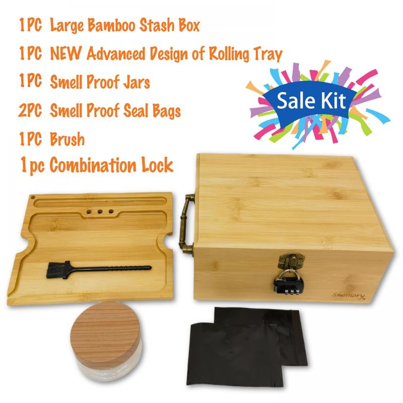 Wooden Storage Box With Tray Bamboo For Smoking Paper