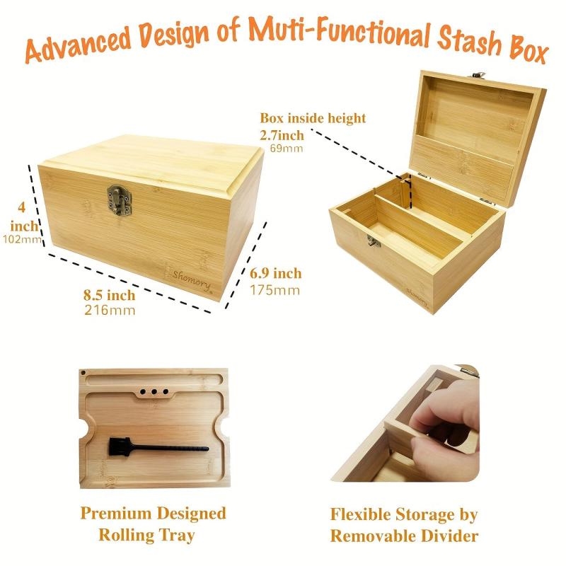 Wooden Storage Box With Tray Bamboo For Smoking Paper