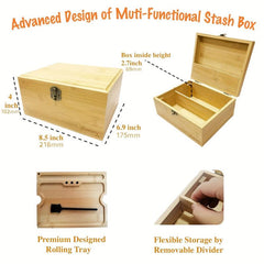 Wooden Storage Box With Tray Bamboo For Smoking Paper
