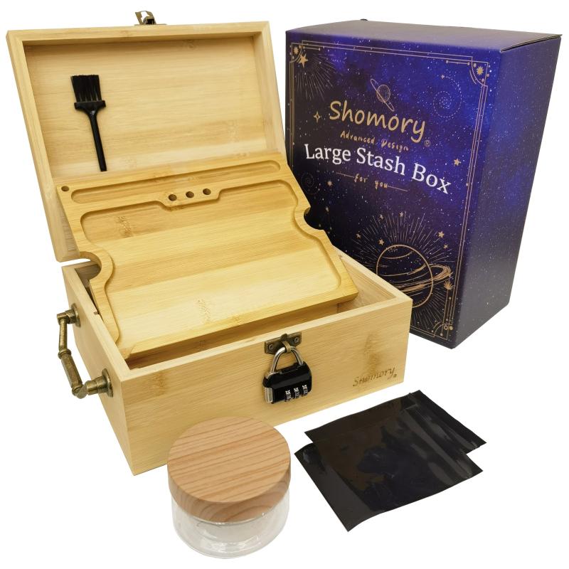Wooden Storage Box With Tray Bamboo For Smoking Paper