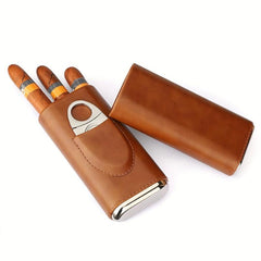 Portable Cigar Humidor with Cedar Wood Lining & Cutter