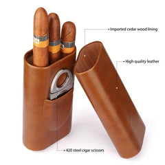 Portable Cigar Humidor with Cedar Wood Lining & Cutter
