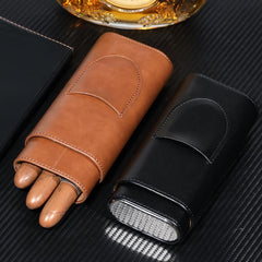 Cedarwood Box PU Leather Holder for 3 Finger Storage