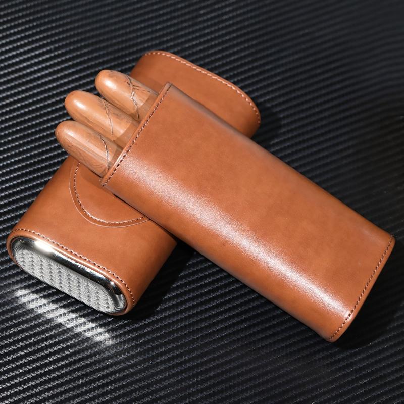 Cedarwood Box PU Leather Holder for 3 Finger Storage