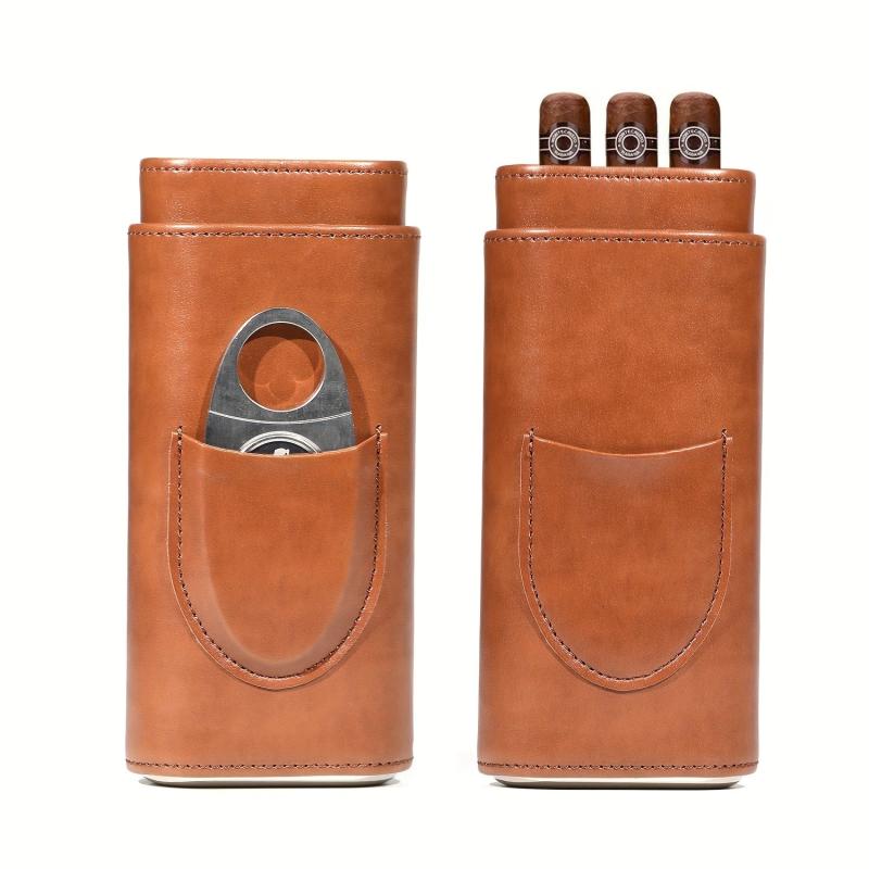 Cedarwood Box PU Leather Holder for 3 Finger Storage