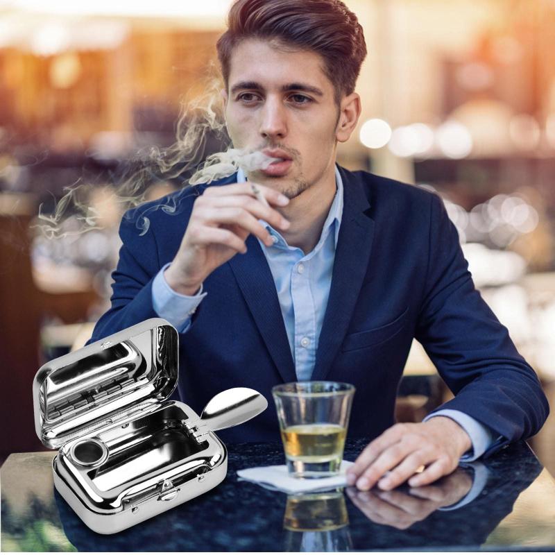 Pocket Ashtray Portable Mini Ashtray with Lid Metal for Outdoor Indoor Travel