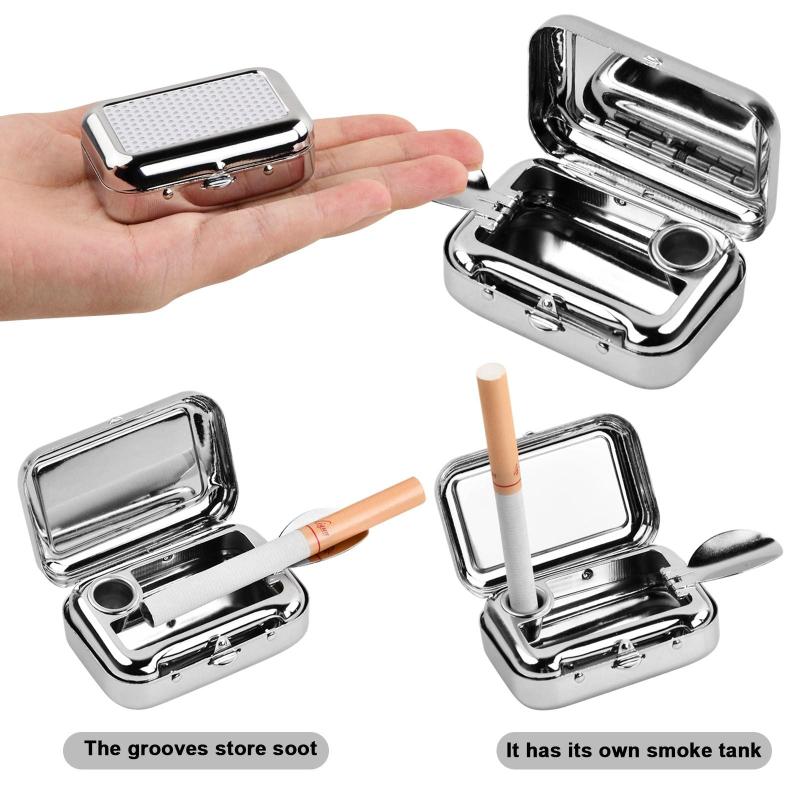 Pocket Ashtray Portable Mini Ashtray with Lid Metal for Outdoor Indoor Travel
