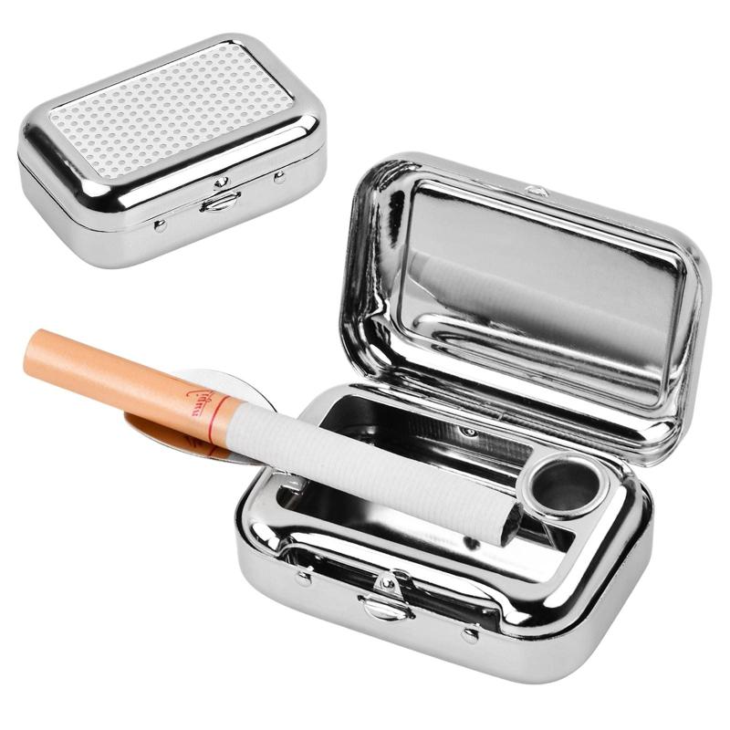 Pocket Ashtray Portable Mini Ashtray with Lid Metal for Outdoor Indoor Travel