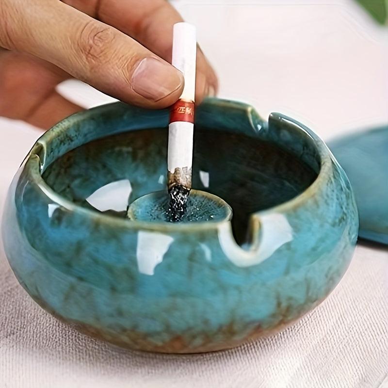 Ceramic Ashtray With Lid for Home Hotel Bar Office