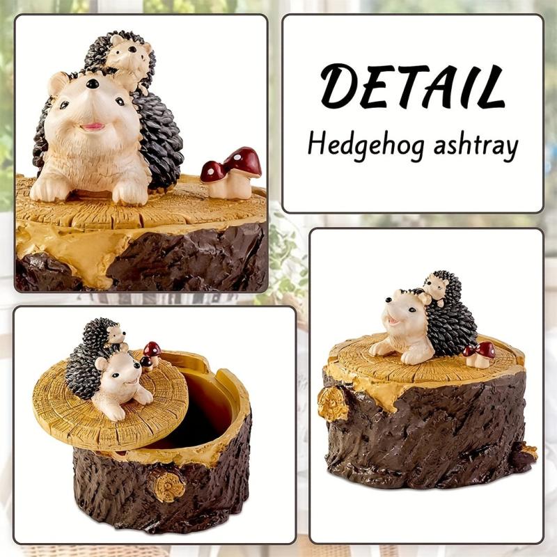 Resin Hedgehog Ashtray with Lid for Home and Garden