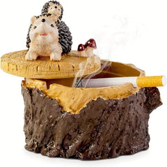 Resin Hedgehog Ashtray with Lid for Home and Garden