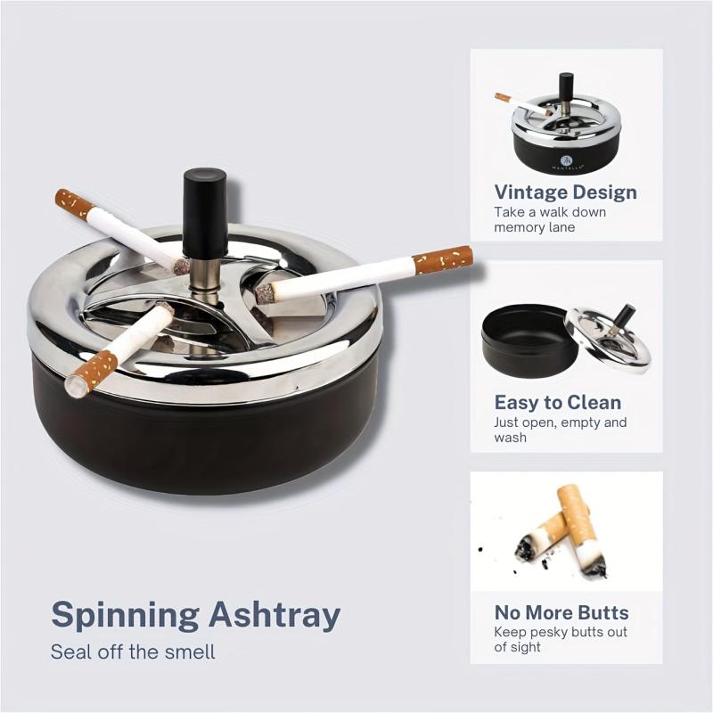 Round Push Down Metal Ashtray with Spinning Tray