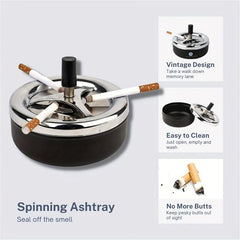Round Push Down Metal Ashtray with Spinning Tray