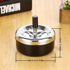 Round Push Down Metal Ashtray with Spinning Tray