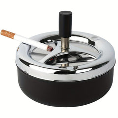 Round Push Down Metal Ashtray with Spinning Tray
