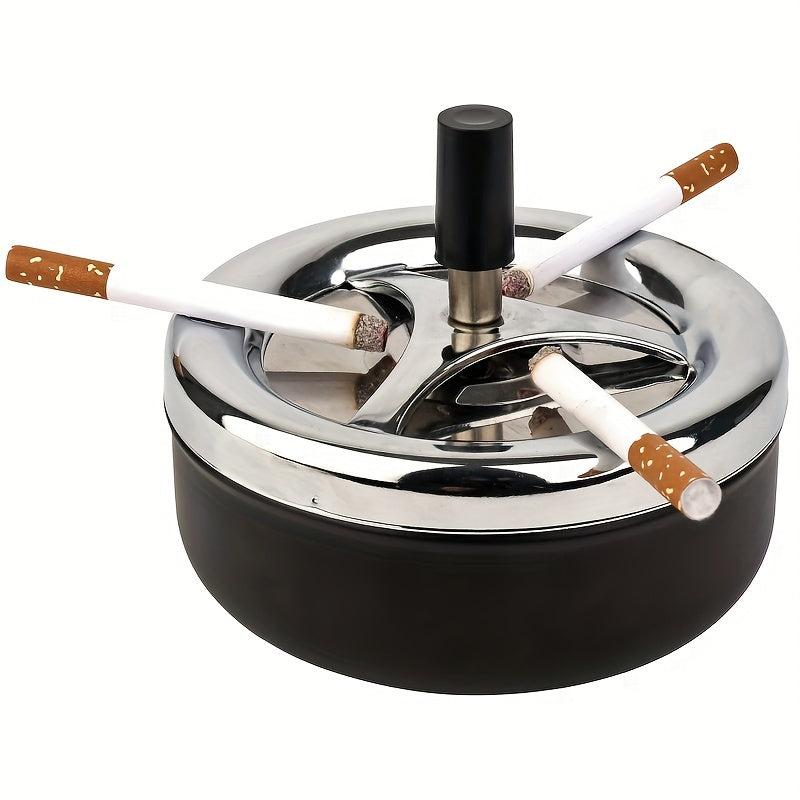 Round Push Down Metal Ashtray with Spinning Tray