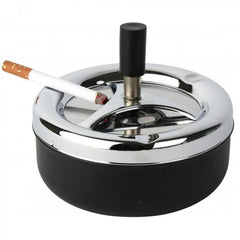 Round Push Down Metal Ashtray with Spinning Tray