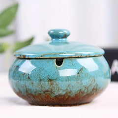 Retro Ceramic Ashtray with Lid Home Decor Hotel Bar Office Gift