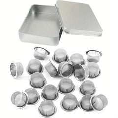 20pcs Stainless Steel Filter Net Mesh Mini Round Filter Screen with Metal Box
