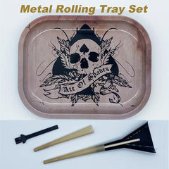 4pcs Creative Pattern Rolling Tray w/ Cleaning Brush, Pressing Rod, Cone Loader