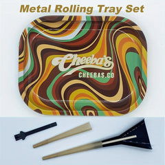 4pcs Creative Pattern Rolling Tray w/ Cleaning Brush, Pressing Rod, Cone Loader
