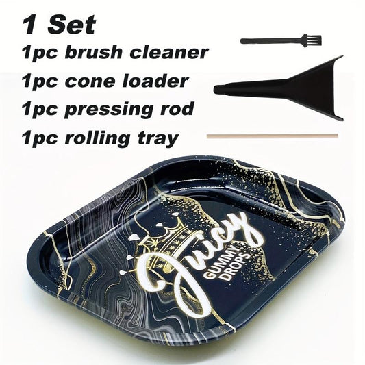 Creative Pattern Rolling Tray Set with Cleaning Brush, Pressing Rod, Cone Loader