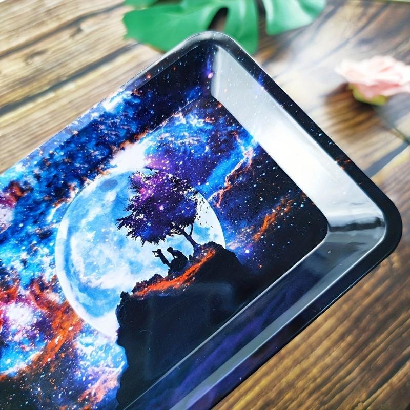 1pc Creative Pattern Metal Rolling Tray Wake Up Tray Fruit Plate