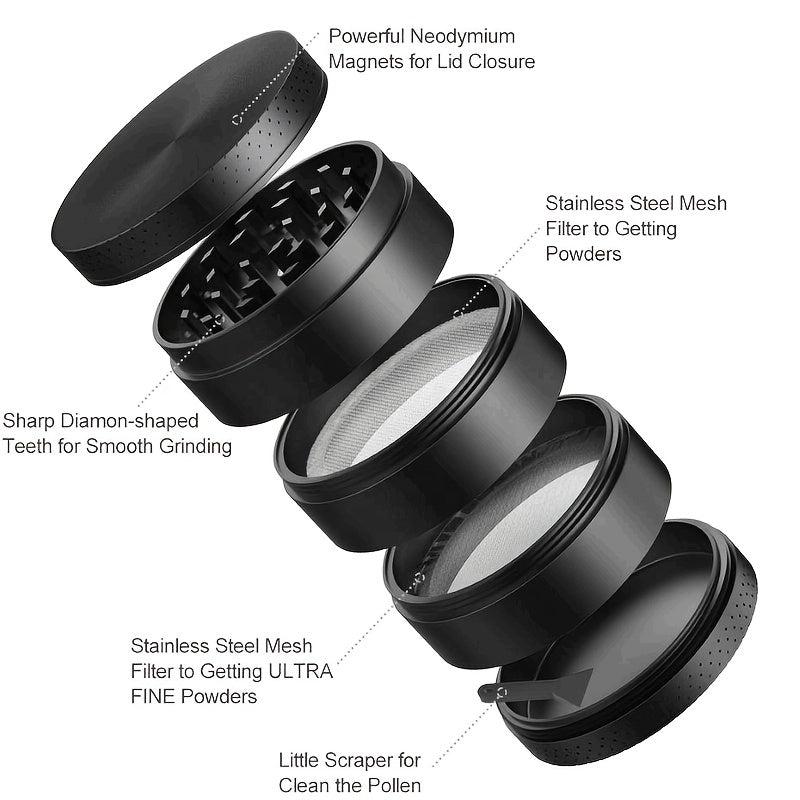 Large 5-Layer Metal Tobacco Grinder Portable 2.2 Inches