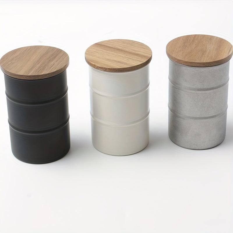Stainless Steel Food Jars with Wooden Lid 350ML Kitchen Storage Set