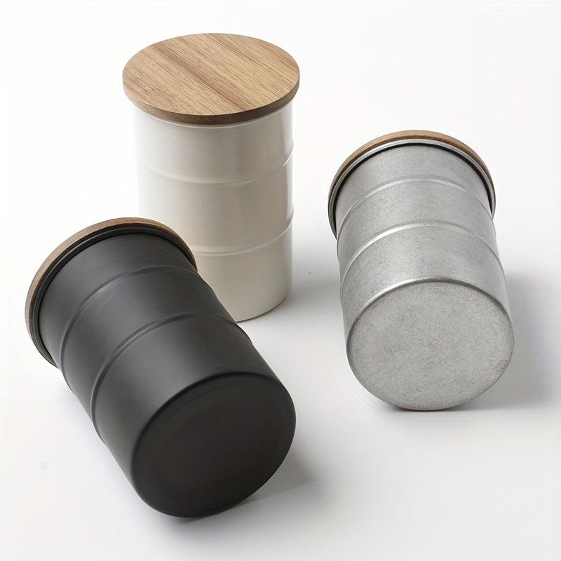 Stainless Steel Food Jars with Wooden Lid 350ML Kitchen Storage Set