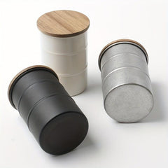 Stainless Steel Food Jars with Wooden Lid 350ML Kitchen Storage Set