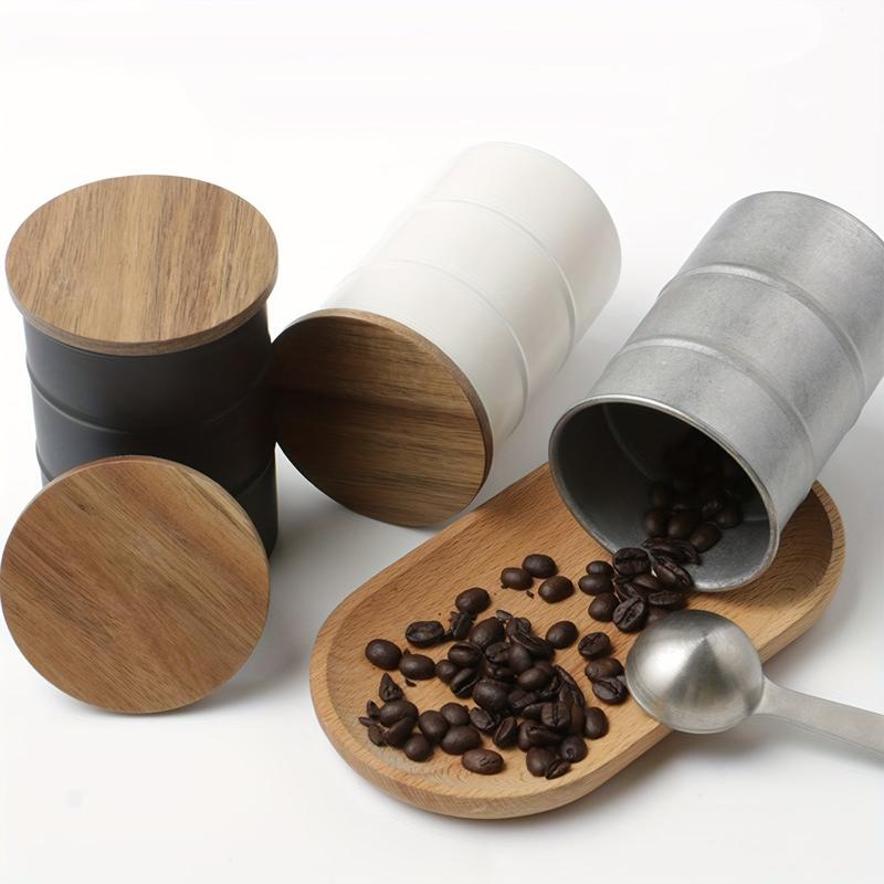Stainless Steel Food Jars with Wooden Lid 350ML Kitchen Storage Set