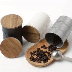 Stainless Steel Food Jars with Wooden Lid 350ML Kitchen Storage Set