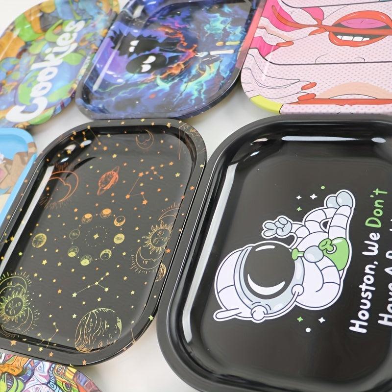 2pcs Creative Pattern Rolling Tray Metal Durable Household Multipurpose Tray