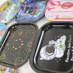 2pcs Creative Pattern Rolling Tray Metal Durable Household Multipurpose Tray