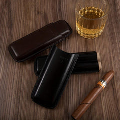 Dark Brown PU Leather Travel Cigar Case - 2 Finger Holder