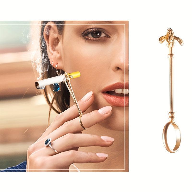 1pc Bee Creative Cigarette Holder Ring Retro Portable Metal Finger Clip Ring