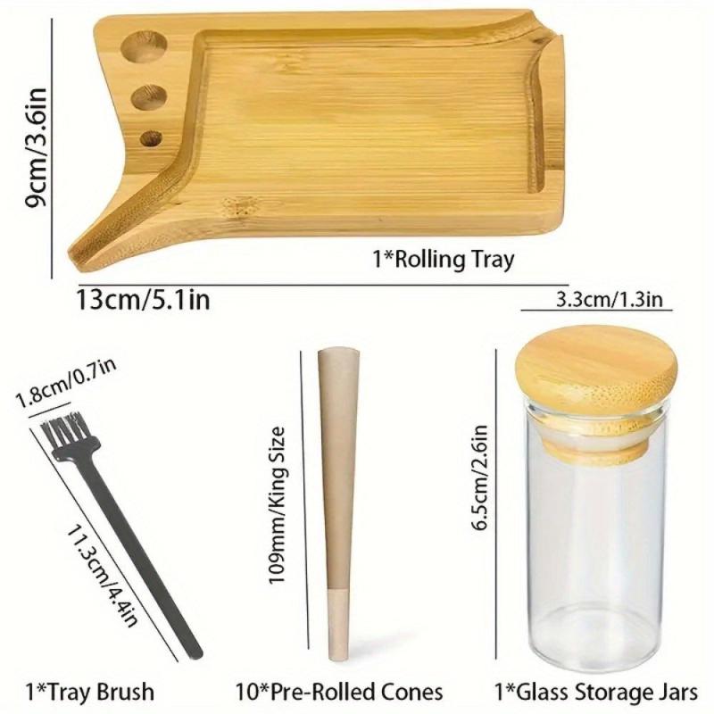 Portable Rolling Tray Set 10 Pack Pre Rolled Cones Airtight Storage Jars