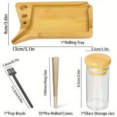 Portable Rolling Tray Set 10 Pack Pre Rolled Cones Airtight Storage Jars